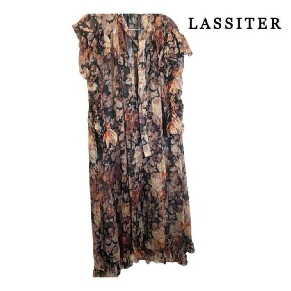 Lassiter Women's Frolic High-Neck Floral Silk Flounce‎ Hem Dress